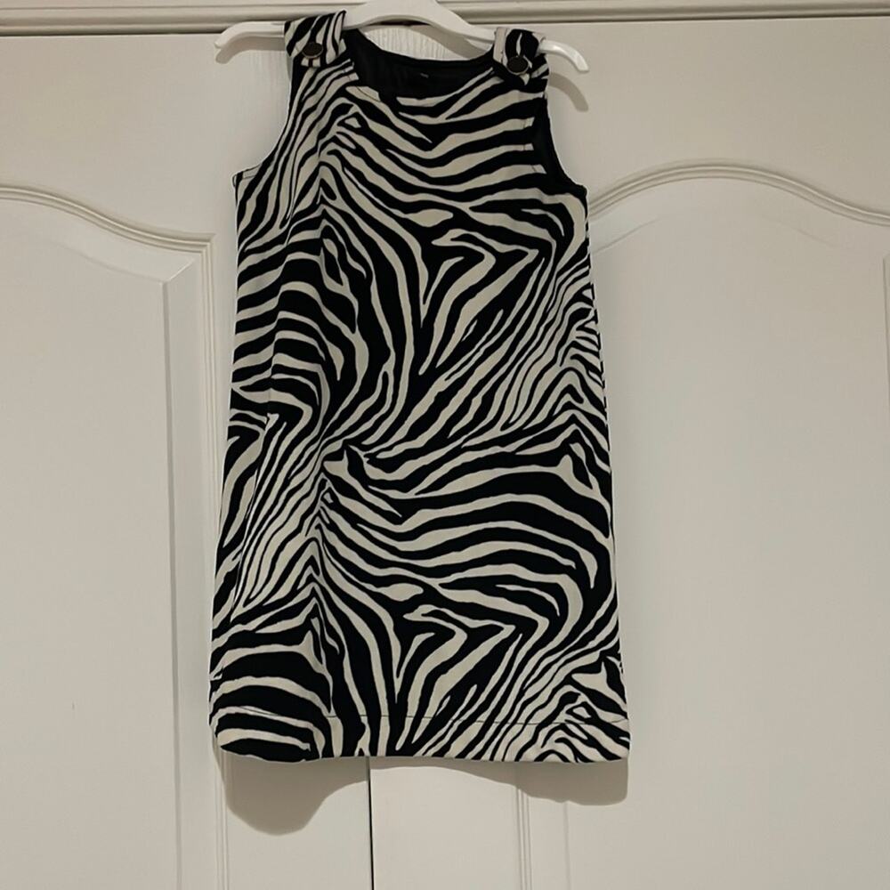 Gap 5 black white zebra print velvet a line style lined dress euc 💯polyester